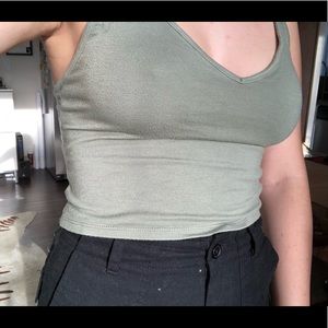 Brandy Melville Olive Green V-neck Tank